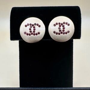CHANEL Vintage Clip on Earrings with Red Rhinestones